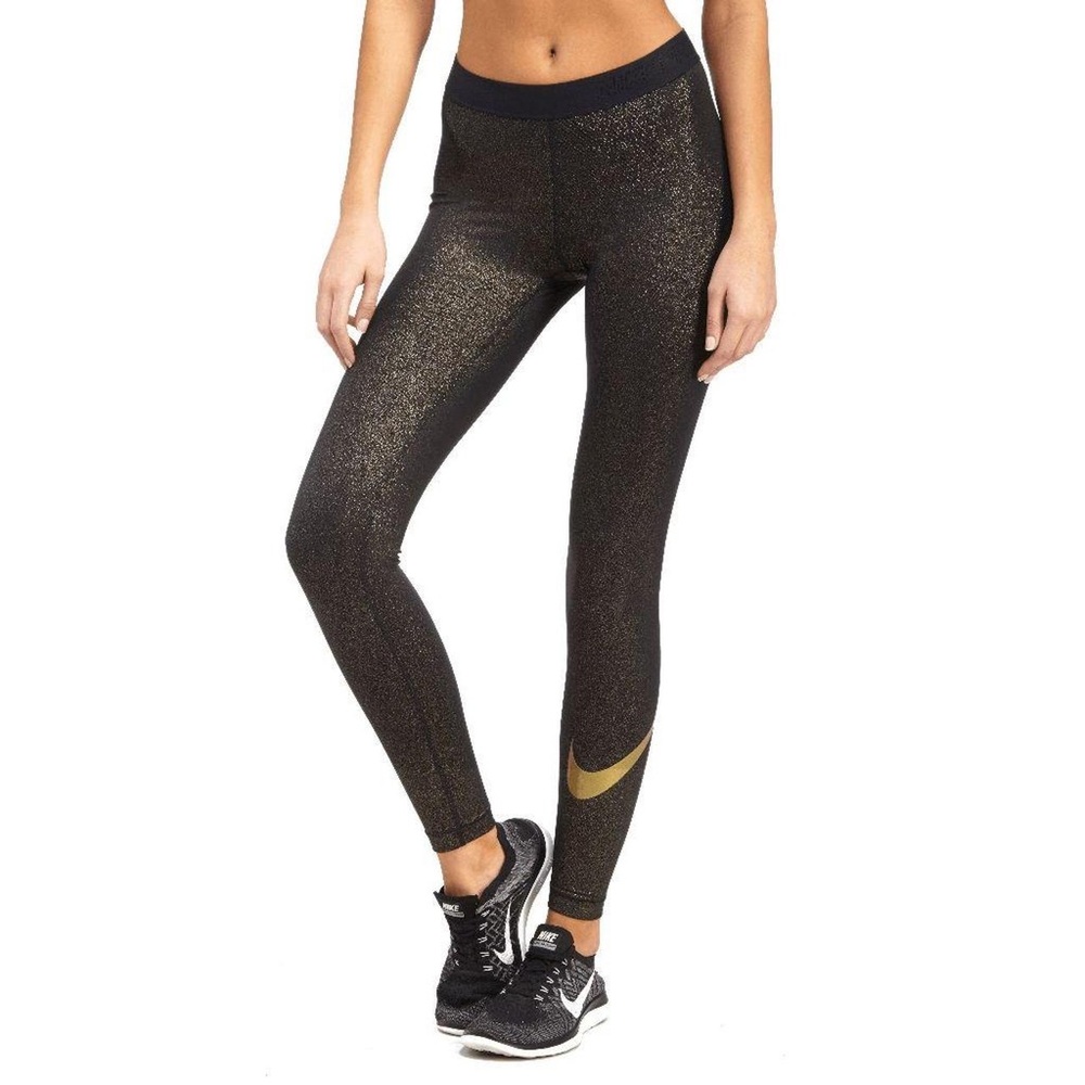 Nike Pro Black and Gold Sparkle Performance Running Leggings